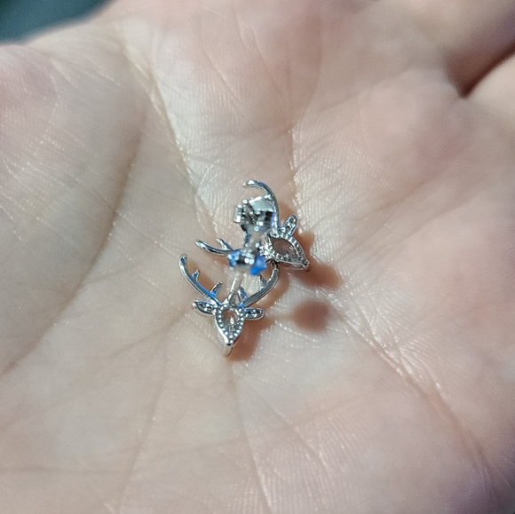 Reindeer Deer Antlers Platinum Over Sterling Silver Zircon Diamonds - Picture 7 of 14